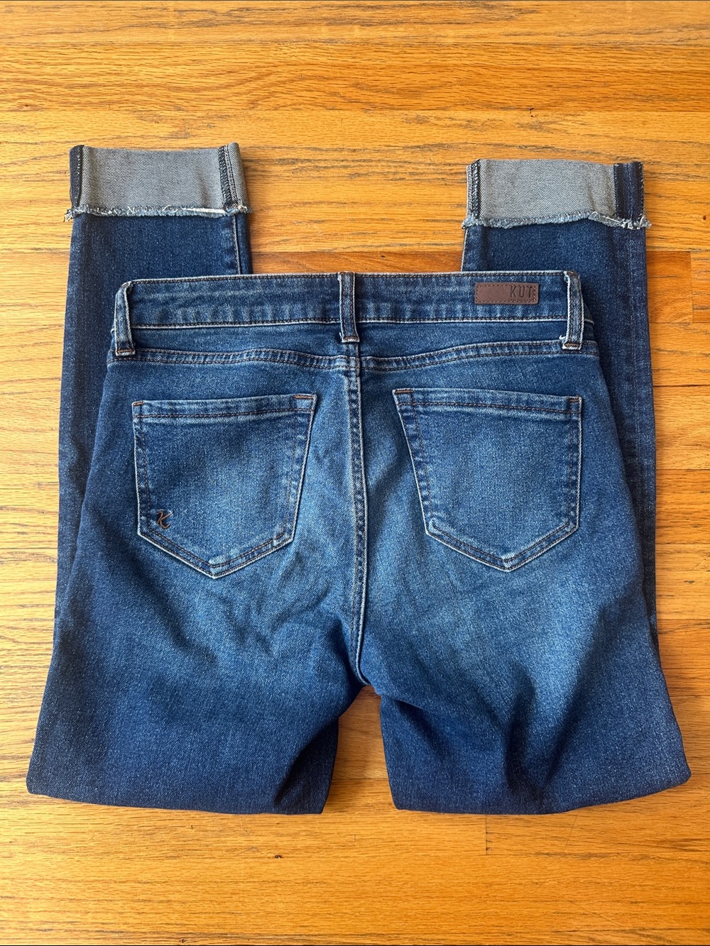 Kut from the Kloth Dark Blue Cropped Frayed Hem Jeans - Picture 4 of 6